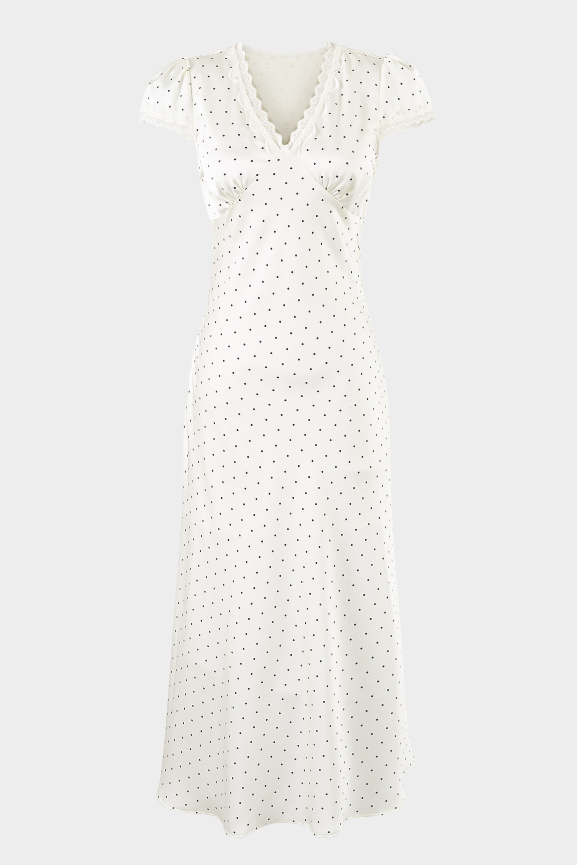 Lily-Retro Charm Polka Dot Satin V Neck Maxi Dress