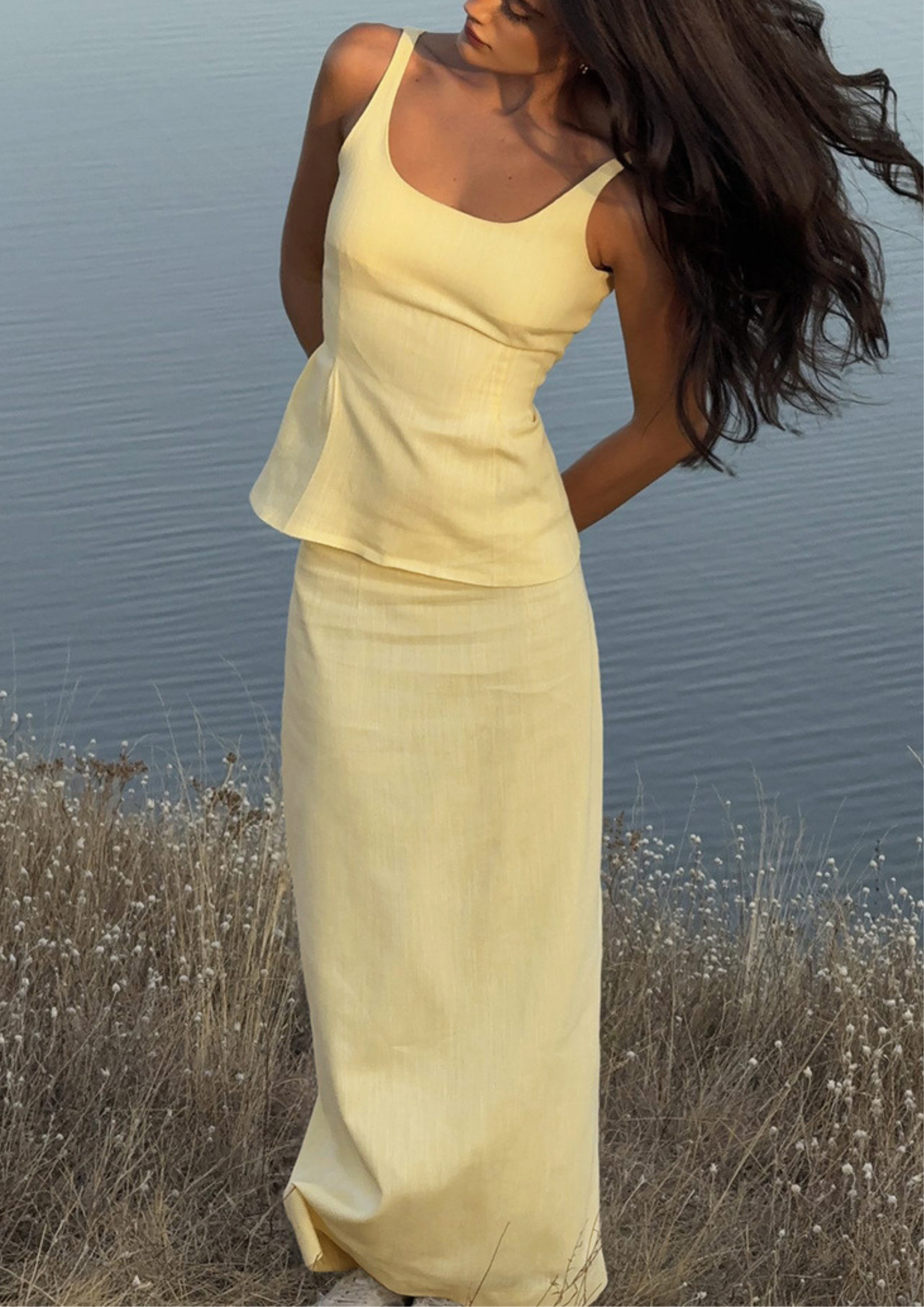 Melow Tailored Cotton Maxi Set - Yellow