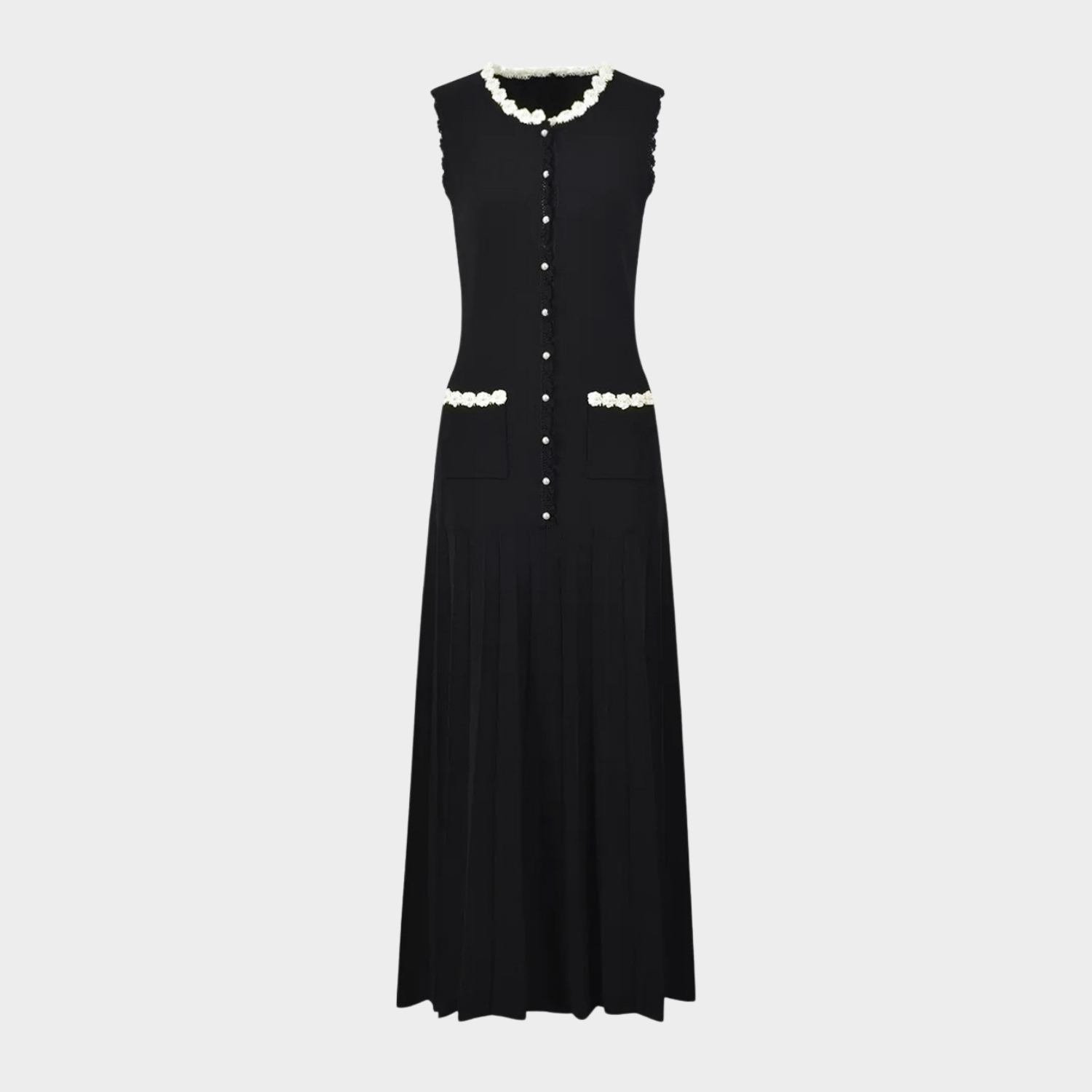 Pearl Trim Elegance Maxi Dress