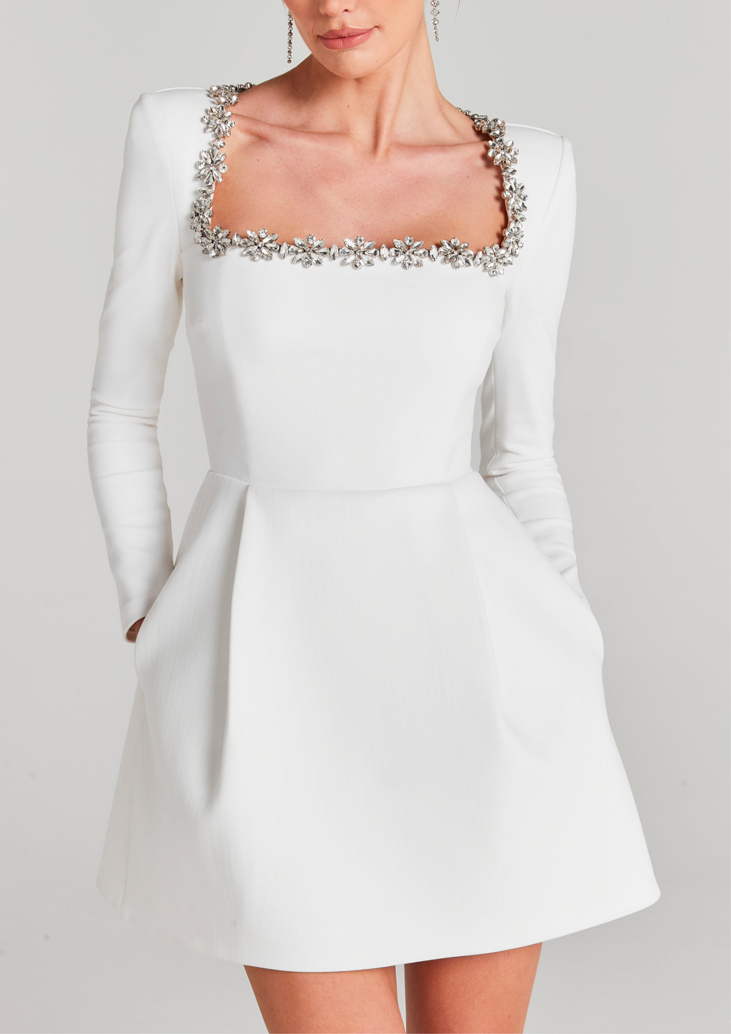 Crystal Bloom Square Neck Elegance Mini Dress