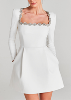 Crystal Bloom Square Neck Elegance Mini Dress