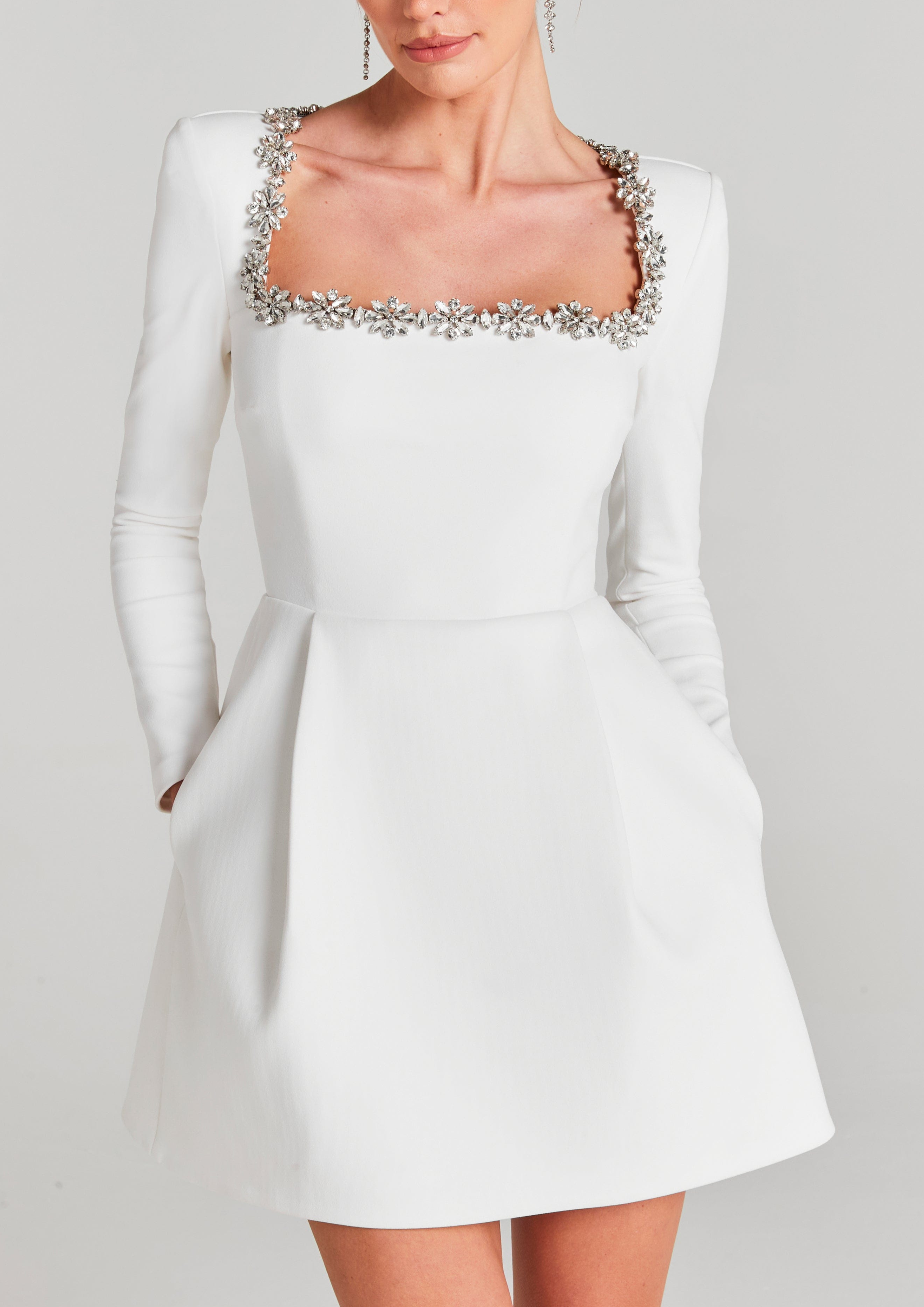 Crystal Bloom Square Neck Elegance Mini Dress