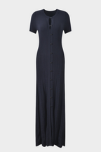 Luxe Viscose Button Down Knit Maxi Dress In Navy Blue