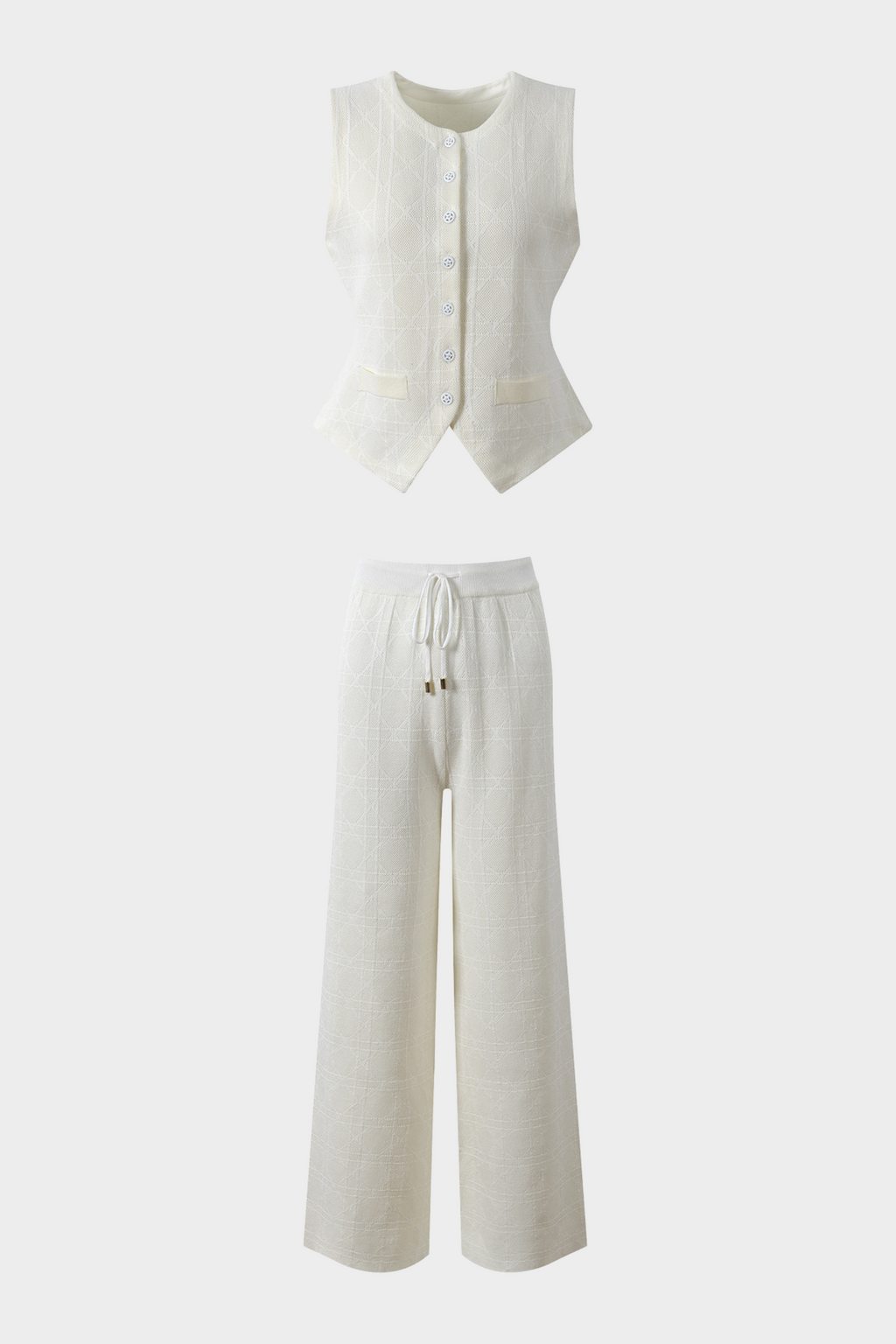 Viscose Knit  Sleeveless Vest LaceUp Wide Leg Set