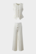 Viscose Knit  Sleeveless Vest LaceUp Wide Leg Set