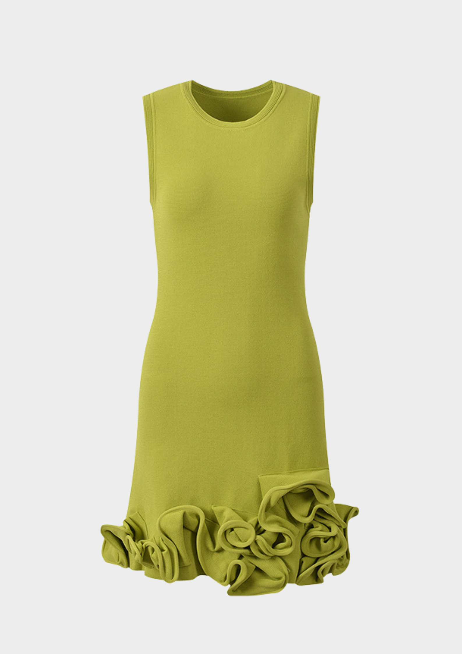 Olive Green Ruffle Knit Mini Dress