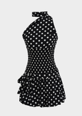 Noir Polka Muse Halter Mini Dress