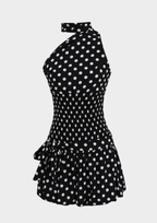Noir Polka Muse Halter Mini Dress