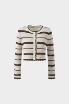 Striped Hollow Knit Cropped Cardigan Top
