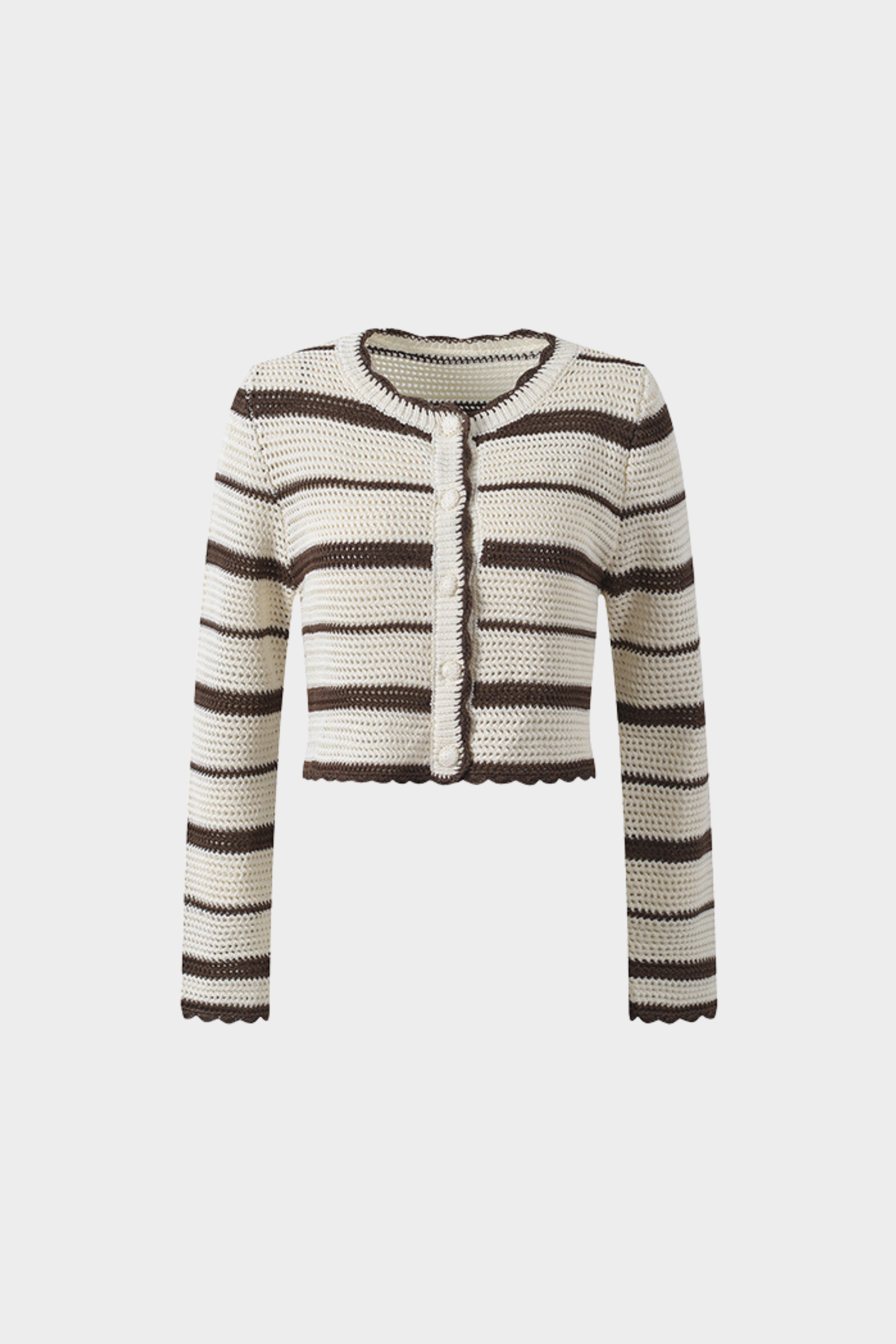Striped Hollow Knit Cropped Cardigan Top