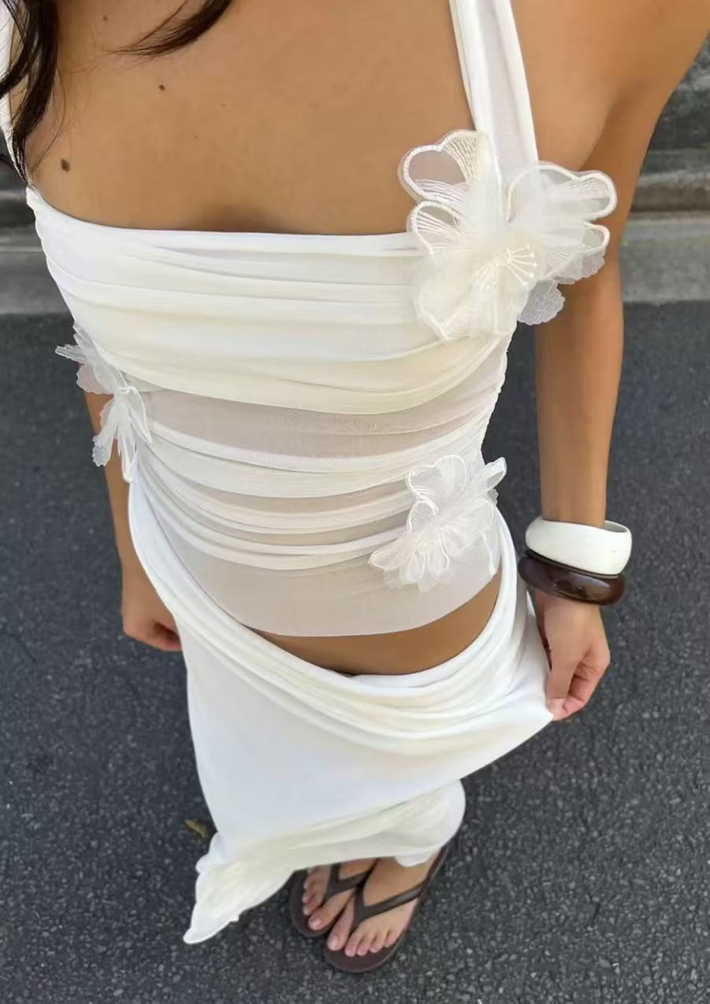 Aurora Mesh Flower Halter Maxi Dress