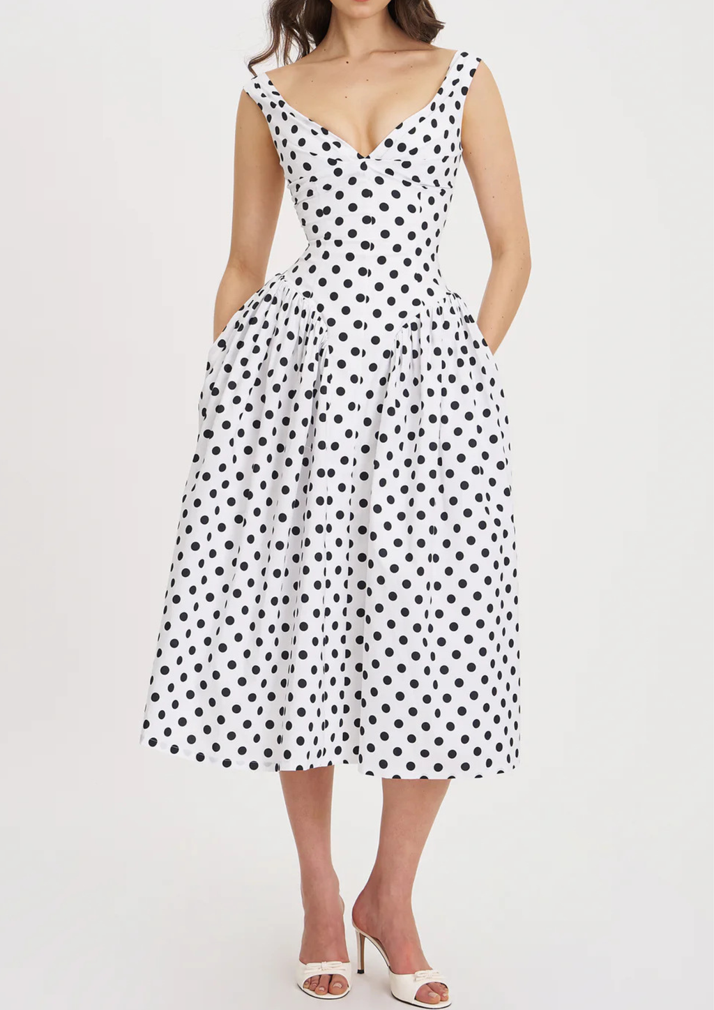 Monroe Polka Flared  Midi Dress