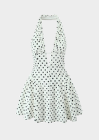 Velour Dot Halter Backless Mini Dress