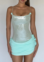 Aqua Siren Sequin Floral Mini Dress