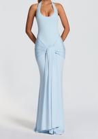 Mesh Fishtail Backless Halter Maxi Dress