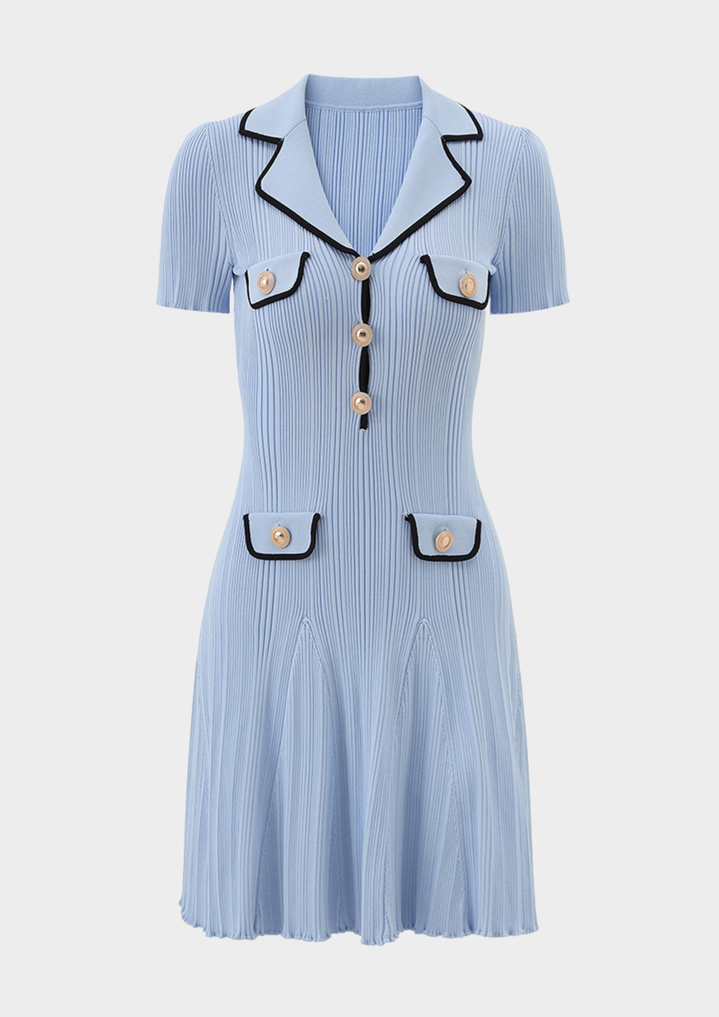 Siena  Knit Buttoned Flare Mini Dress - Blue