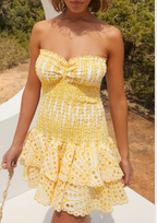 Sunlit Embroidered Strapless Mini Dress