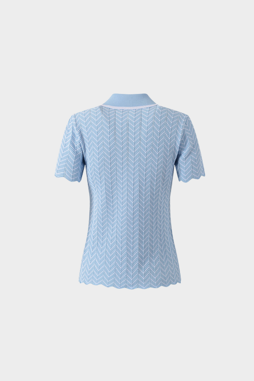 Skyline Chevron Viscose Polo Knit  Light Blue Textured Top