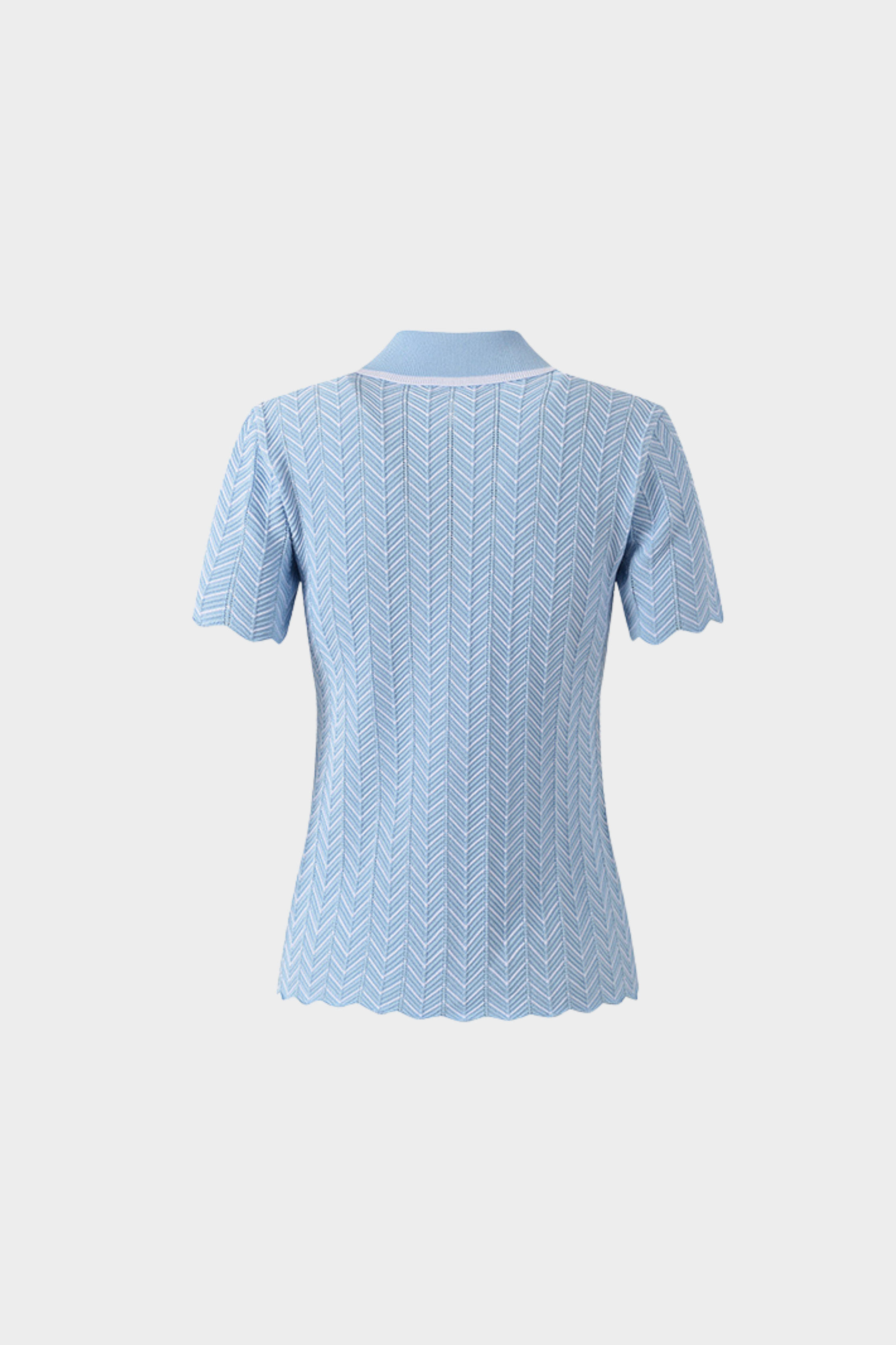 Skyline Chevron Viscose Polo Knit  Light Blue Textured Top