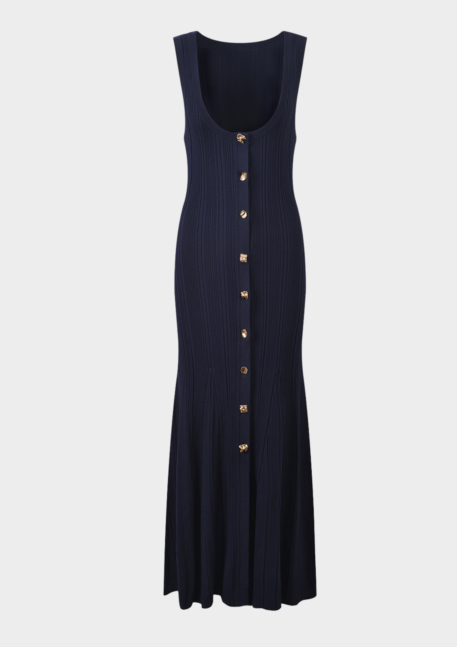U Neck Elegant Ribbed Maxi Dress