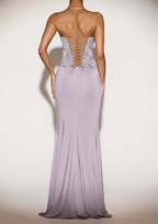 Draped Corset Slit Ruched Laced Back Maxi Dress