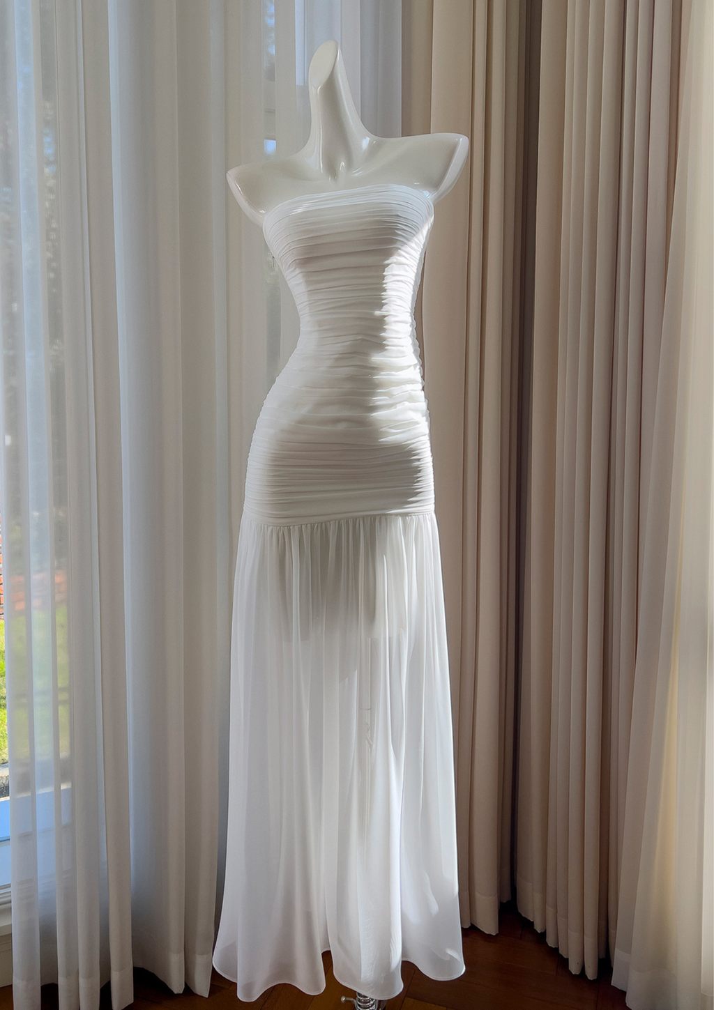 Ivory Whisper Mesh Maxi Dress