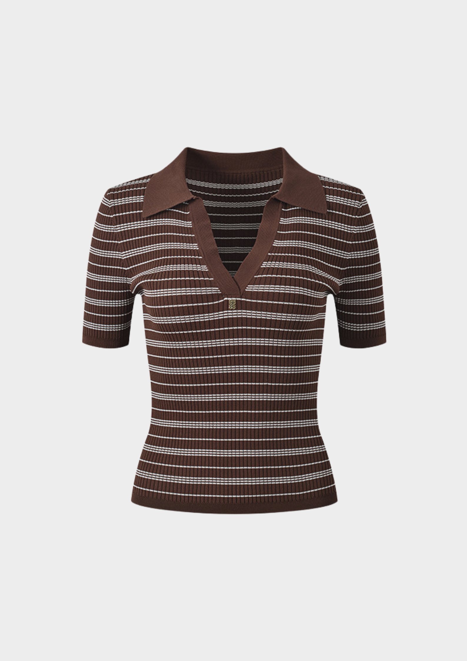 Cocoa Stripe Ribbed Polo Knit Top