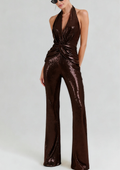 Midnight Twist Sequin Halter Backless Jumpsuit