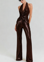 Midnight Twist Sequin Halter Backless Jumpsuit