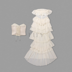 Strapless Chiffon Soft Ruffles Corset Maxi Dress