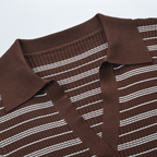 Cocoa Stripe Ribbed Polo Knit Top