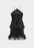 Noir Whisper Backless Ruffle Mini Dress