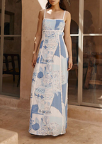 Azure Bloom Tie-Back Maxi Dress