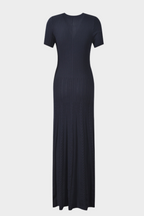 Luxe Viscose Button Down Knit Maxi Dress In Navy Blue