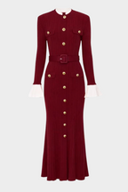 Majestic Knit Contrast Cuffs Sculpted Waist  Maxi Dress