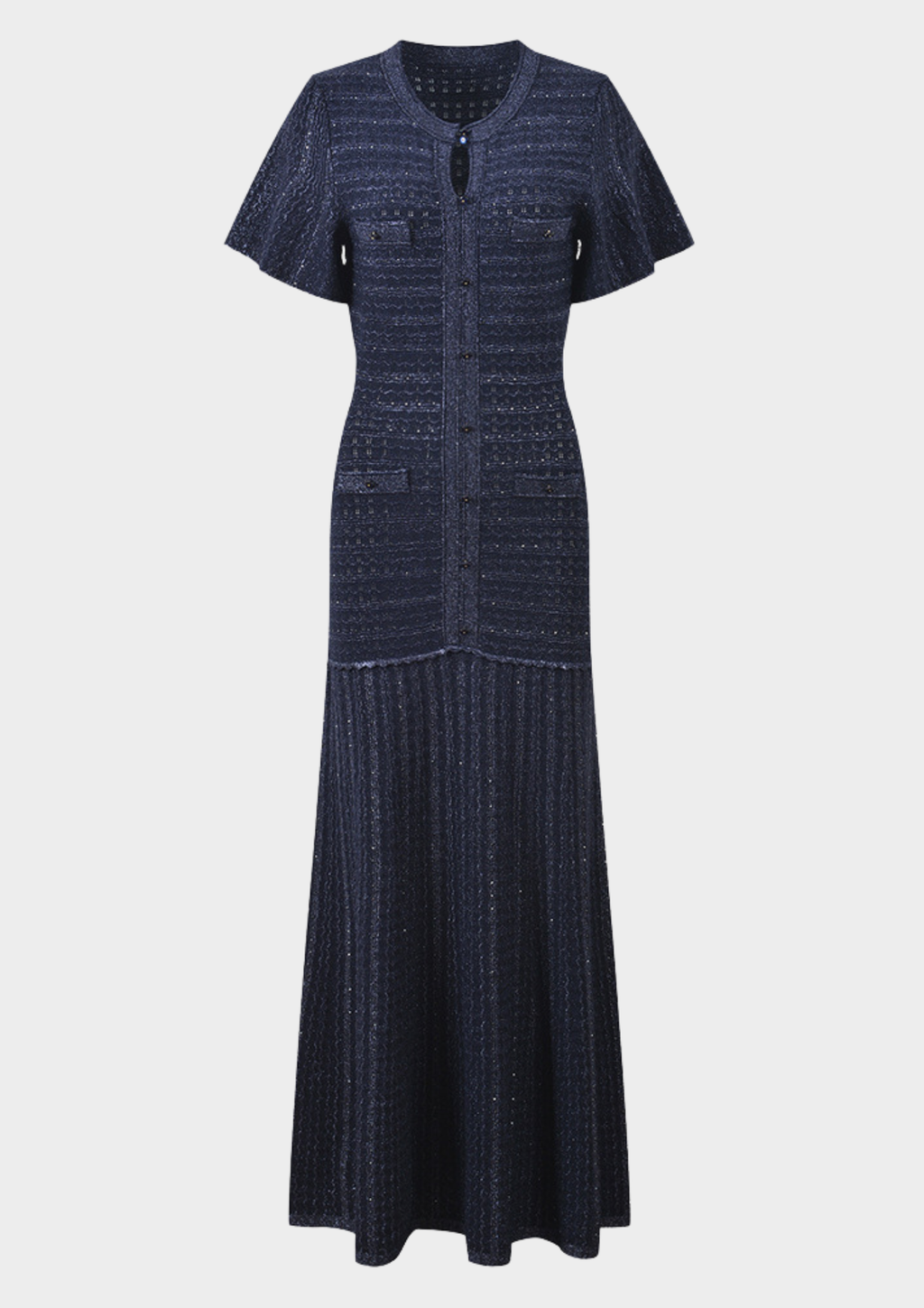 Beaded Elegance Buttoned Maxi Dress