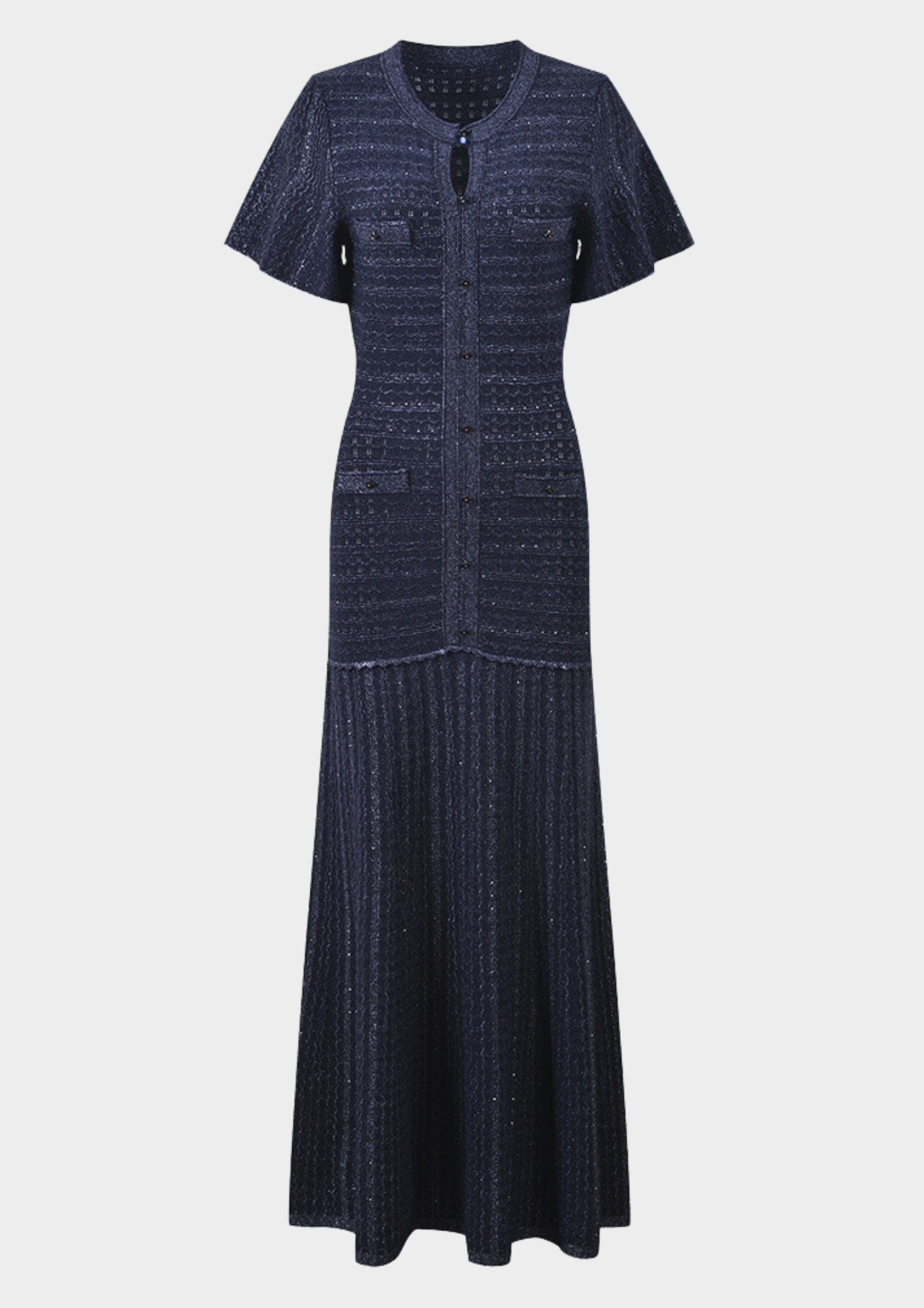 Beaded Elegance Buttoned Maxi Dress