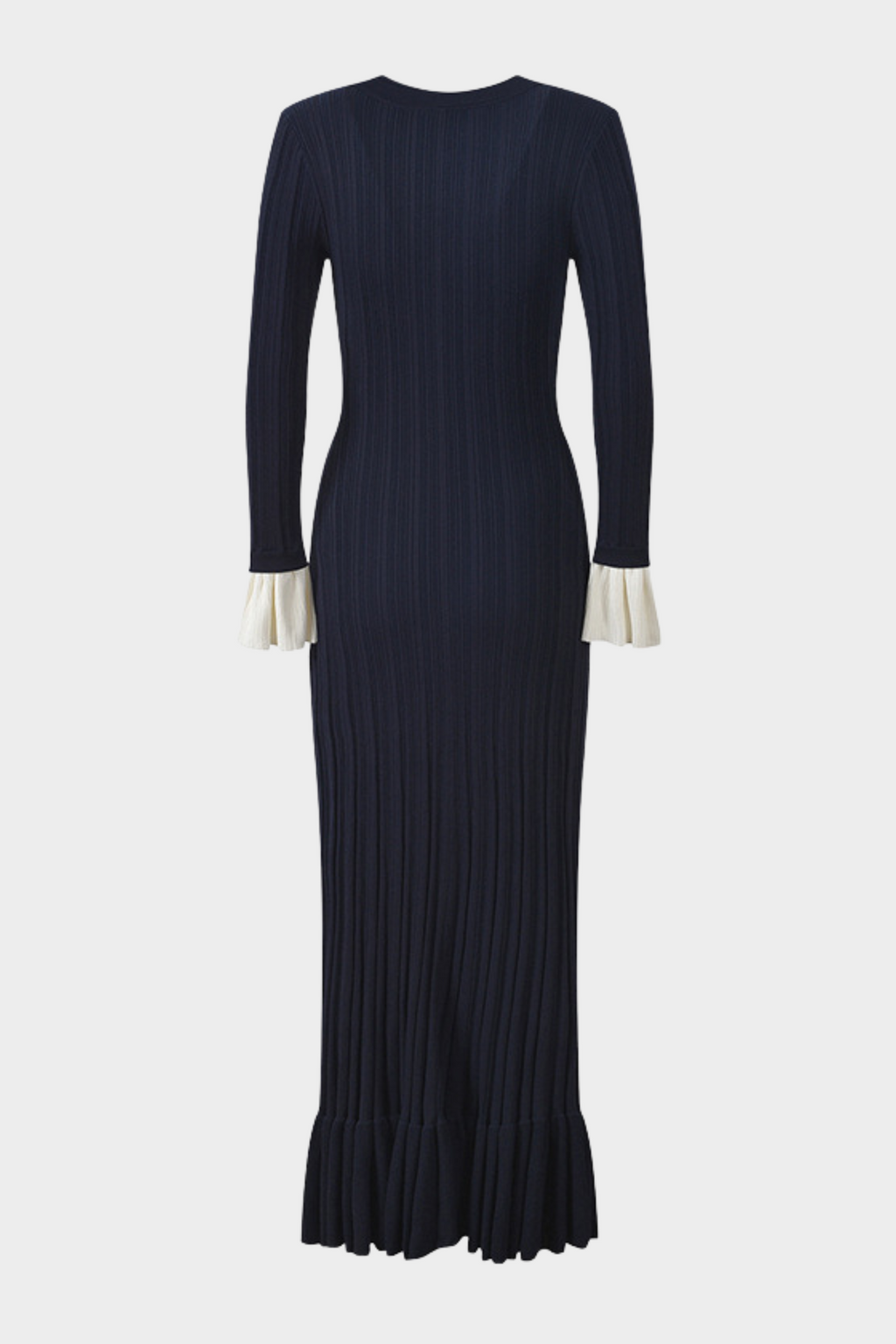 Royal Navy Viscose Knit Pleated Cuffs Maxi Dress