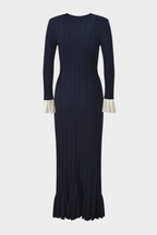 Royal Navy Viscose Knit Pleated Cuffs Maxi Dress