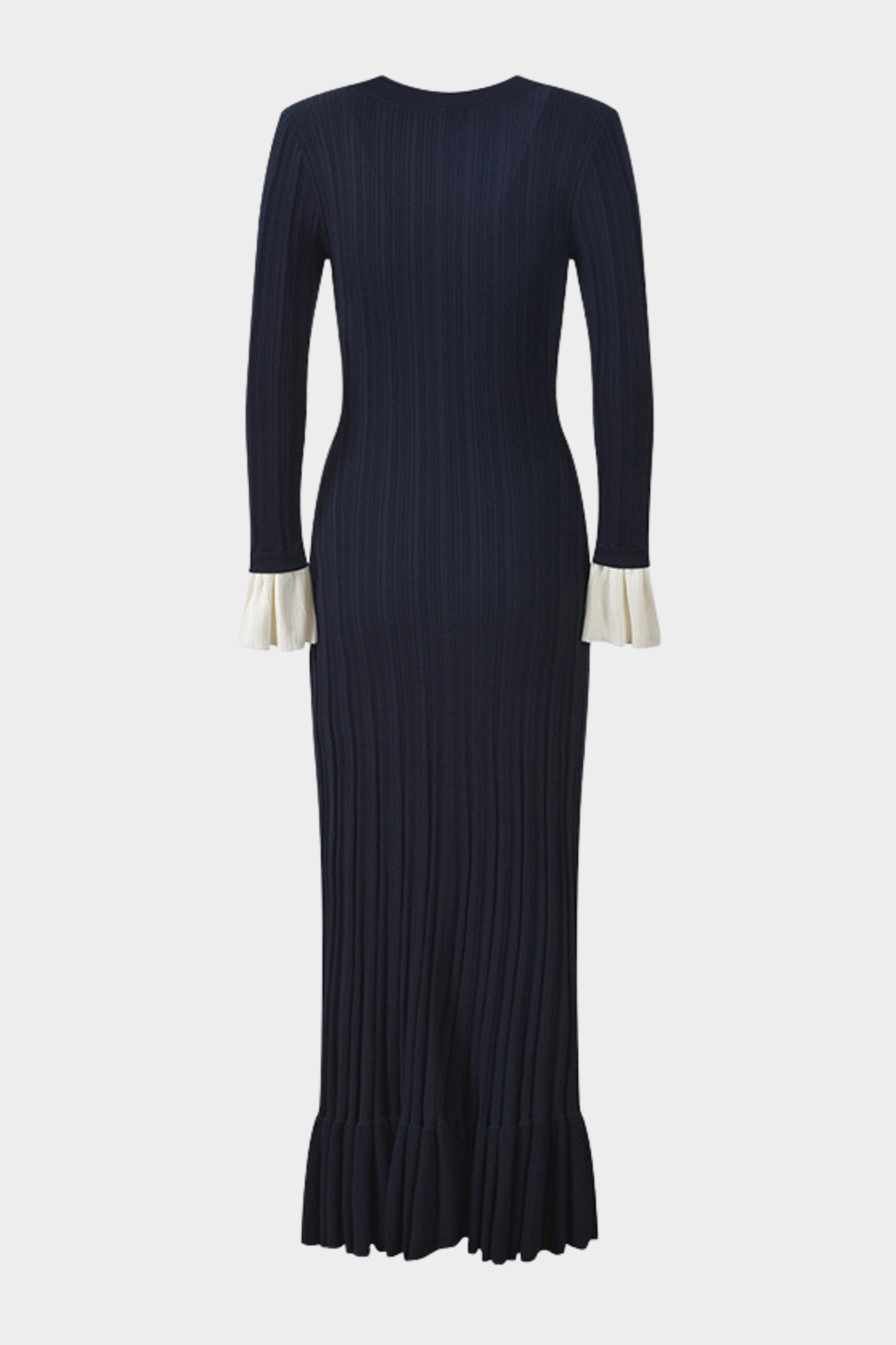 Royal Navy Viscose Knit Pleated Cuffs Maxi Dress