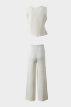 Viscose Knit  Sleeveless Vest LaceUp Wide Leg Set
