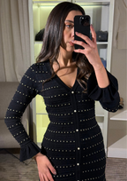 Elegant Pearl V Neck Maxi Dress