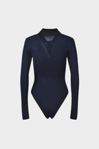 Contrast Elegance Viscose Knit Slim Bodysuit Top