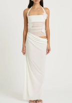 Aurora Mesh Flower Halter Maxi Dress