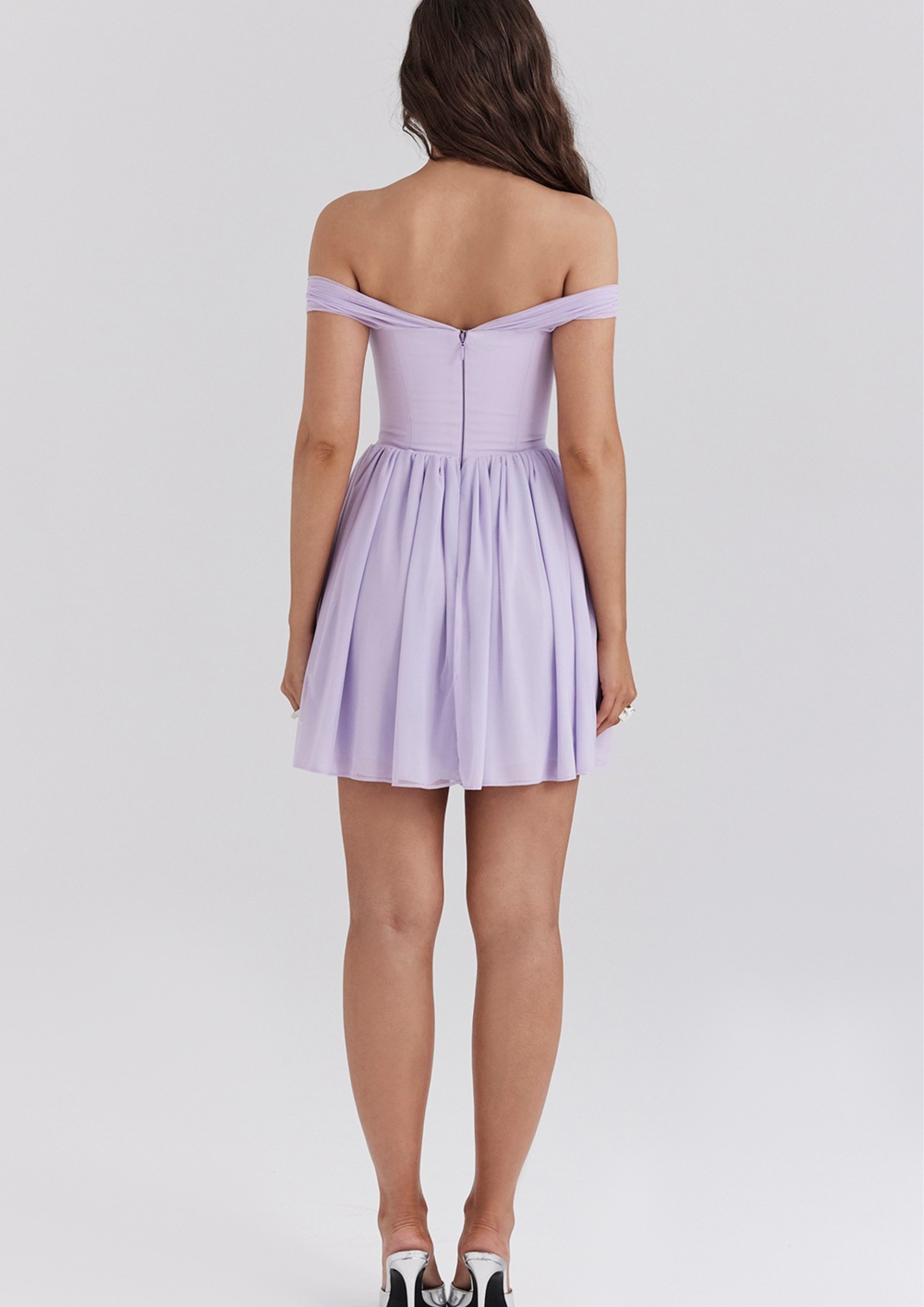 Lavender Étoile Off Shoulder Bow Mini Dress