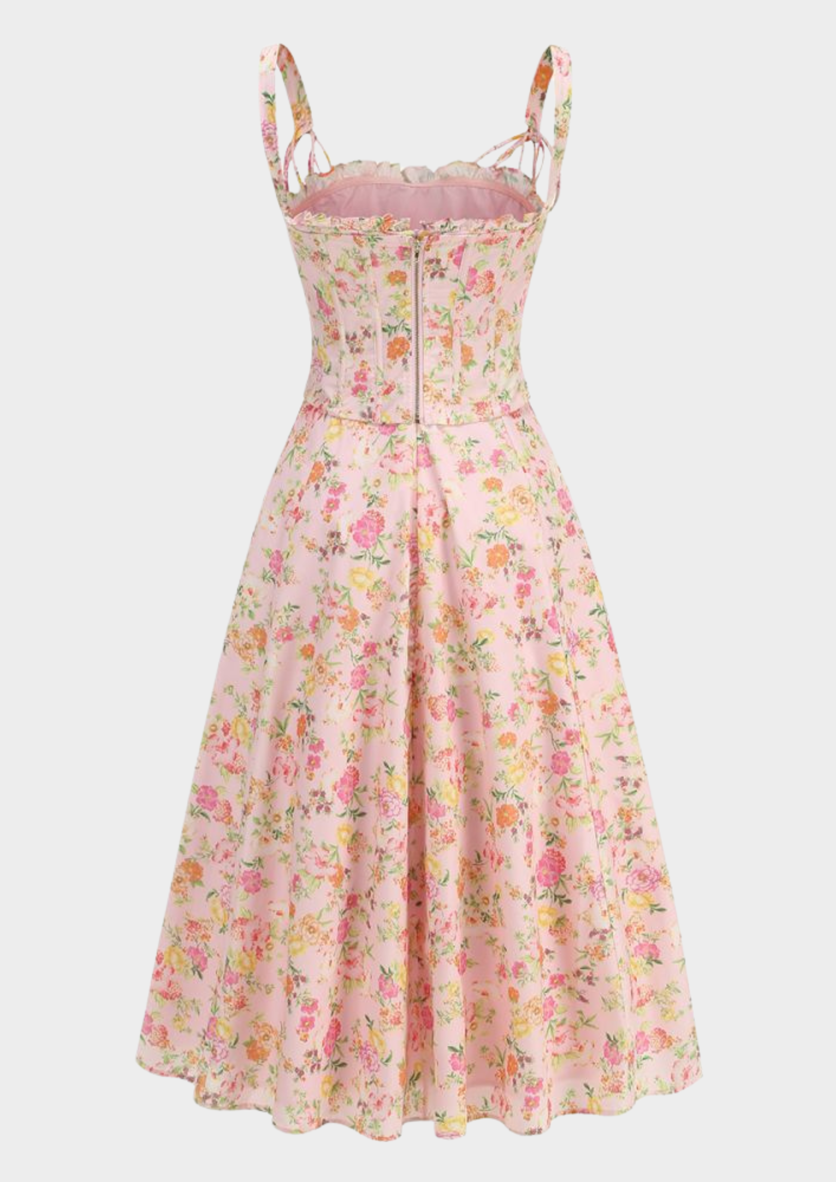 Serena Fishbone Lace Up Maxi Dress – Pink Floral