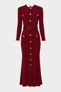 Majestic Knit Contrast Cuffs Sculpted Waist  Maxi Dress