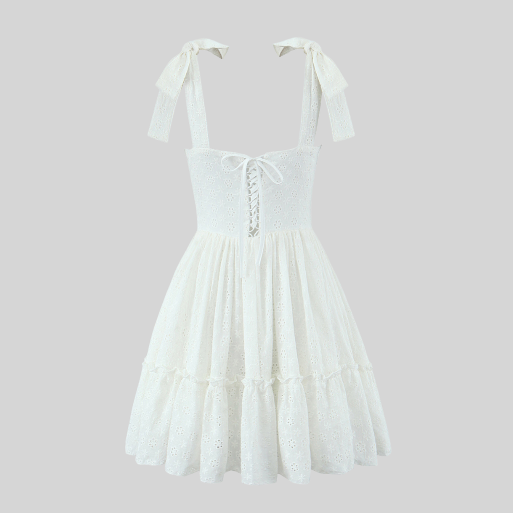 White Floral Bow Mini Dress