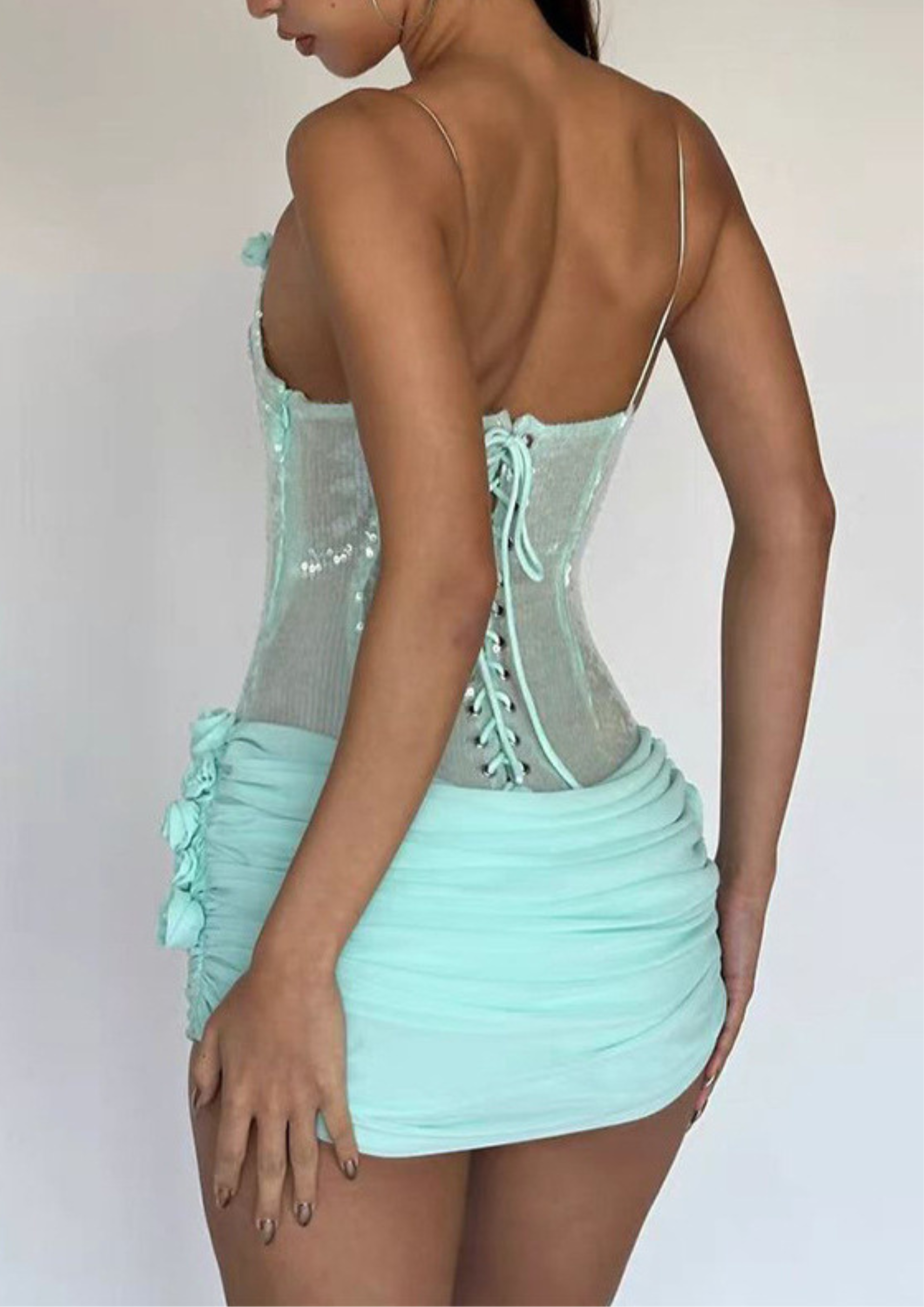 Aqua Siren Sequin Floral Mini Dress