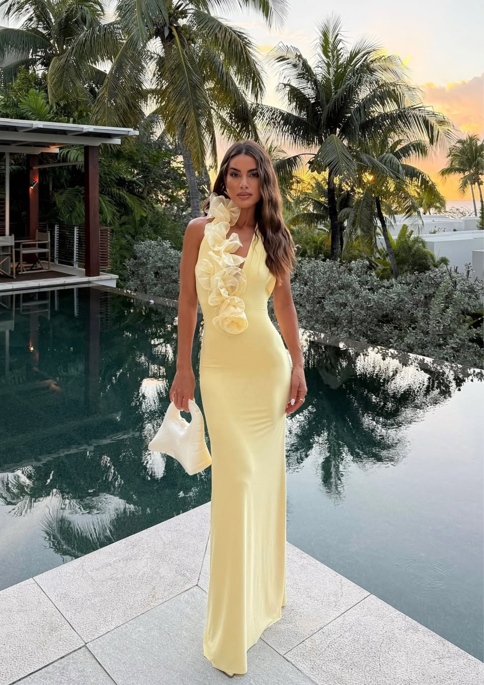 Sunlit Bloom Deep V Backless Maxi Dress